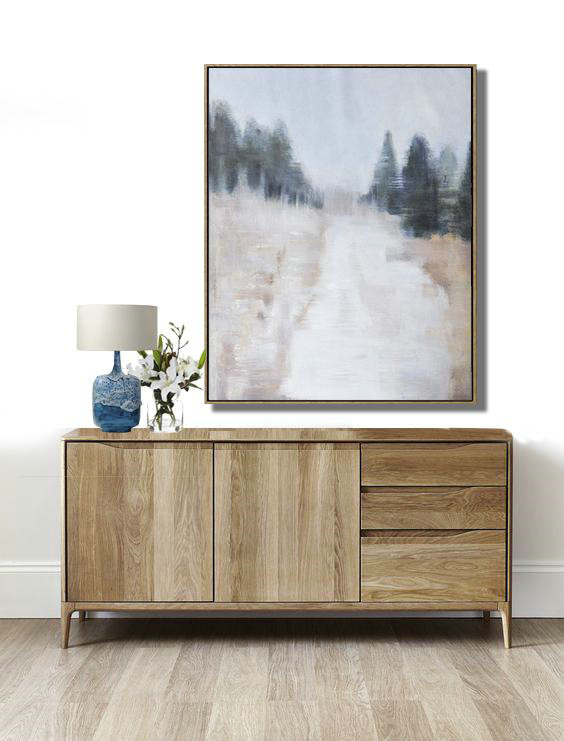 Handmade Large Contemporary Art,Oversized Abstract Landscape Painting,Modern Art,Grey,White,Dark Green,Nude.etc